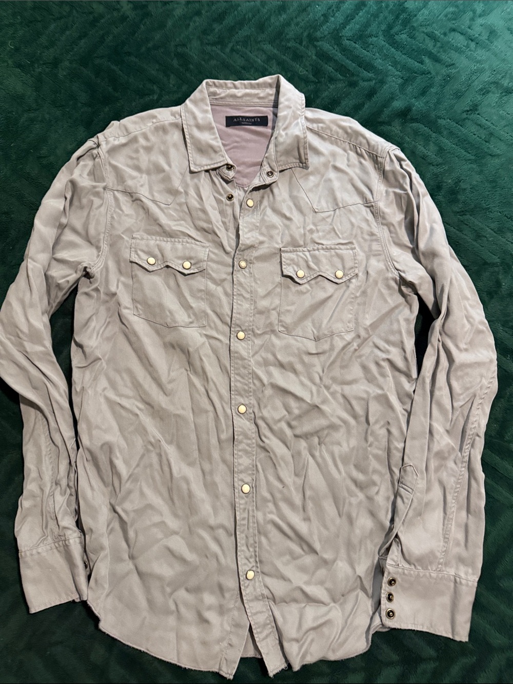 AllSaints Light Gray Snap-Front Western Shirt Jacket